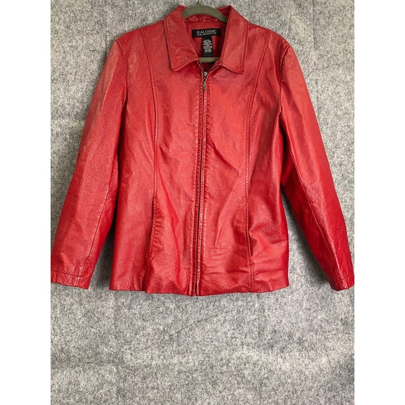 Vintage Dialogue Red Genuine Leather Zip Front Jacket Women's Y2K Size Large - Picture 1 of 15